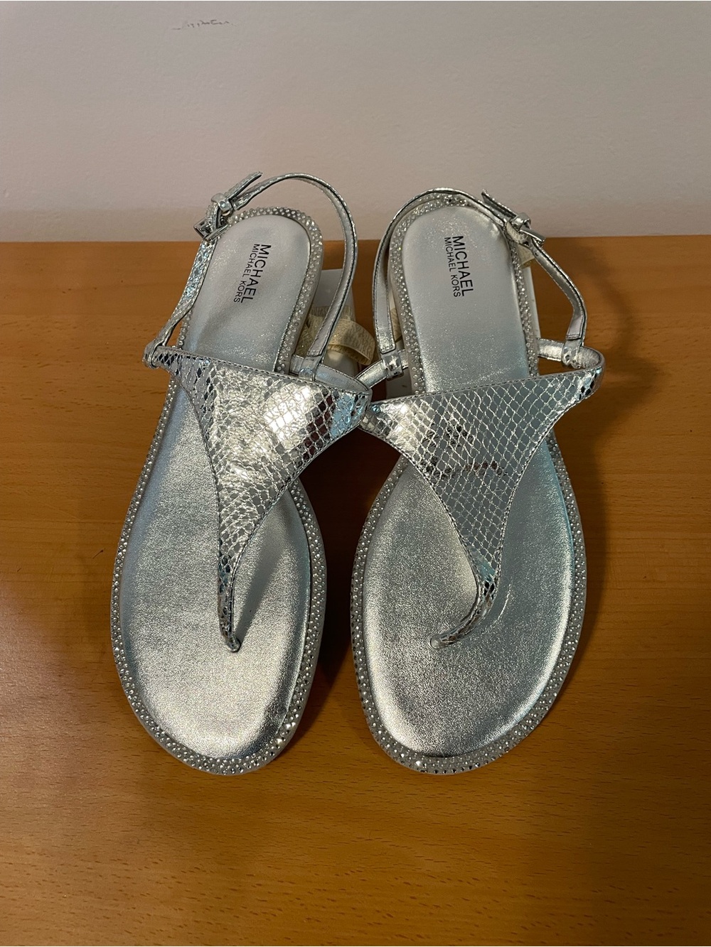 MICHAEL Michael Kors Metallic Silver Thong Sandals. Size 8.